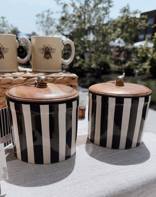 Large Black & White Stripe Candle